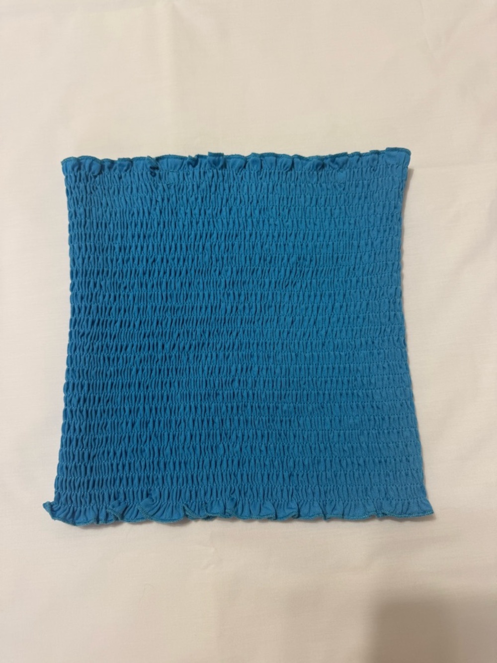 STIDY Women's Smocked Tube Top Blue Ruffle Trim Size S/M Strapless Stretchy EUC